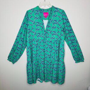 Lilly Pulitzer Winona Stretch Dress Womens XL Everglades Green with Blue Heebee